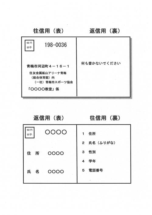 往復用はがき記入方法