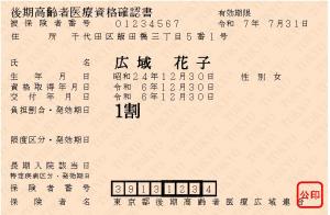 後期高齢者医療資格確認書　