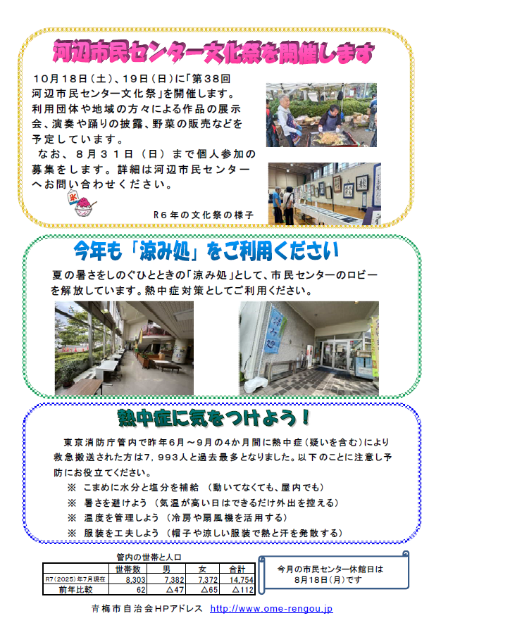 河辺市民センターだより令和7年8月号裏面