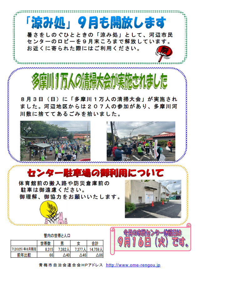 河辺市民センターだより令和7年9月号裏面