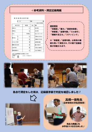 令和5年度　東青梅老壮大学9月講座「～身体の調子を調べてみましょう！～」