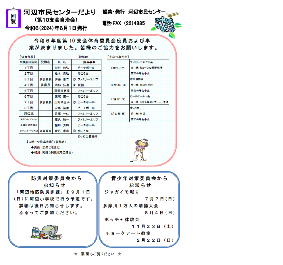 河辺市民センターだより令和6年6月号表面